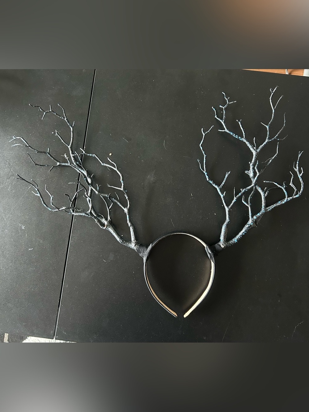 Black Glitter Branch Antler Headband for Women
